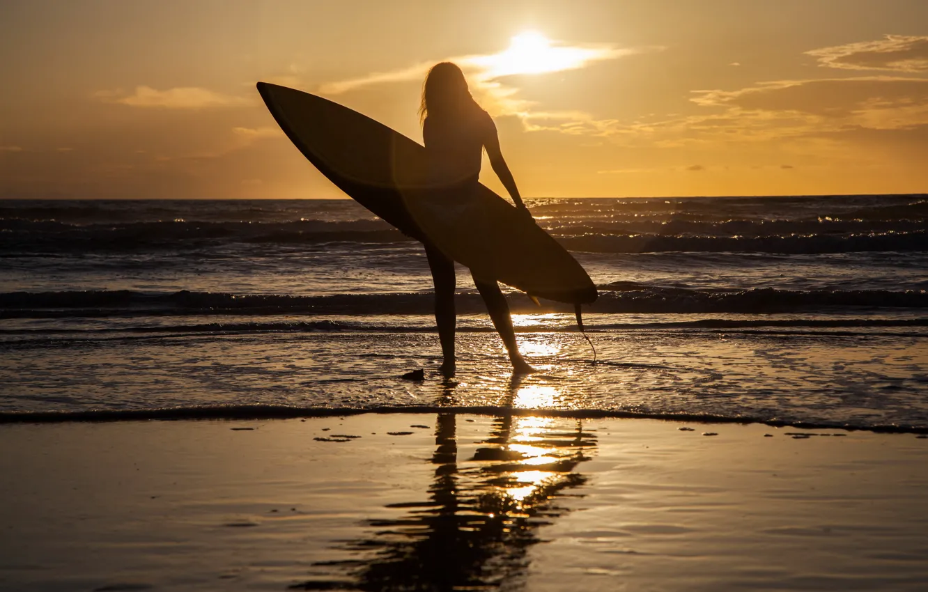 Photo wallpaper sea, girl, sunset, sport, Board