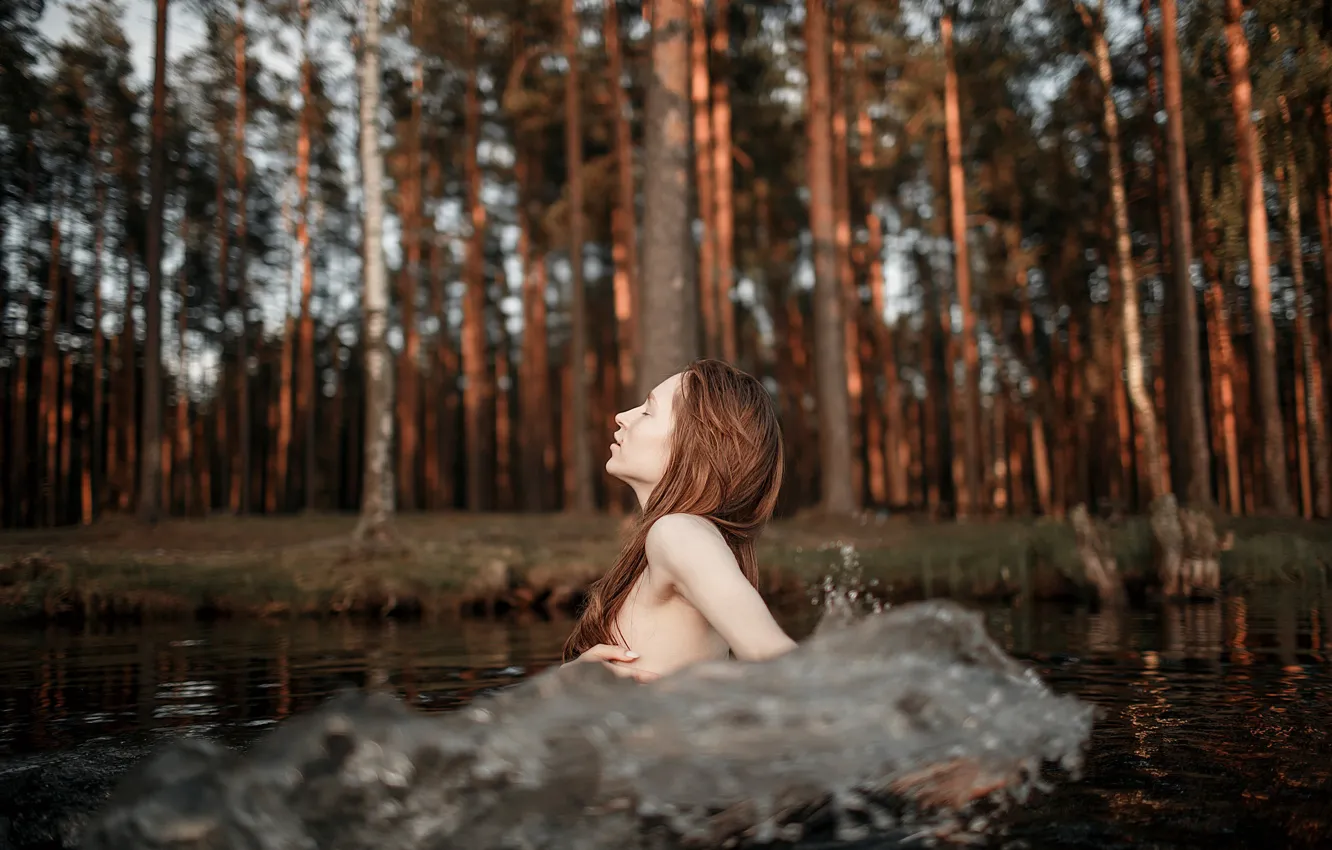 Photo wallpaper girl, wave, in the water, Ekaterina Surkova