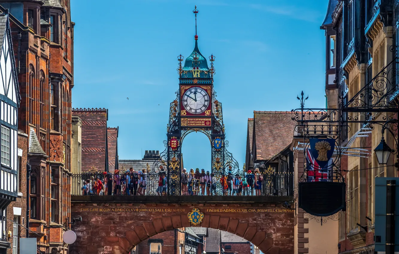 Photo wallpaper the city, watch, UK, Chester, Chester, Eastgate Clock