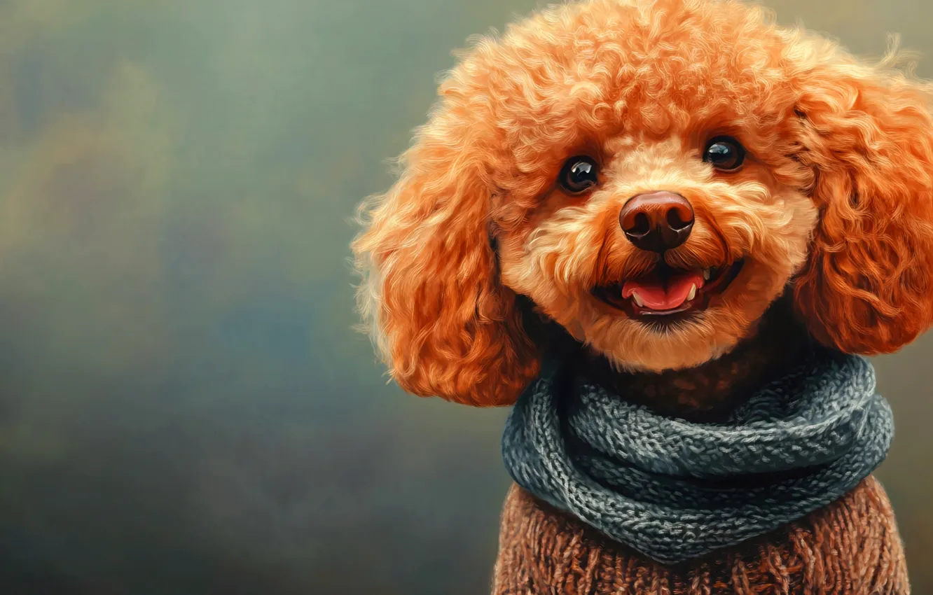 Photo wallpaper dog, scarf, poodle, AI art, neural network