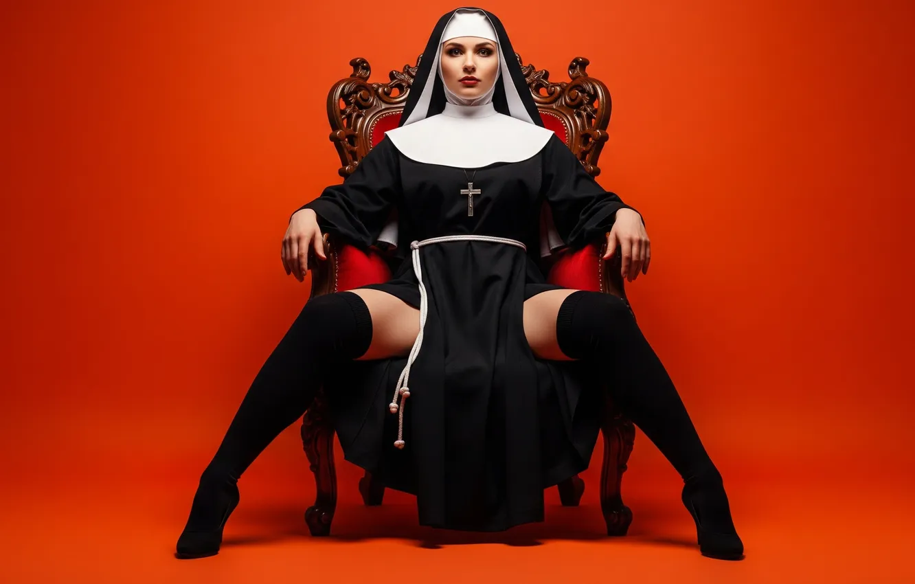 Photo wallpaper style, Wallpaper, art, wallpaper, image, sitting, nun, the throne