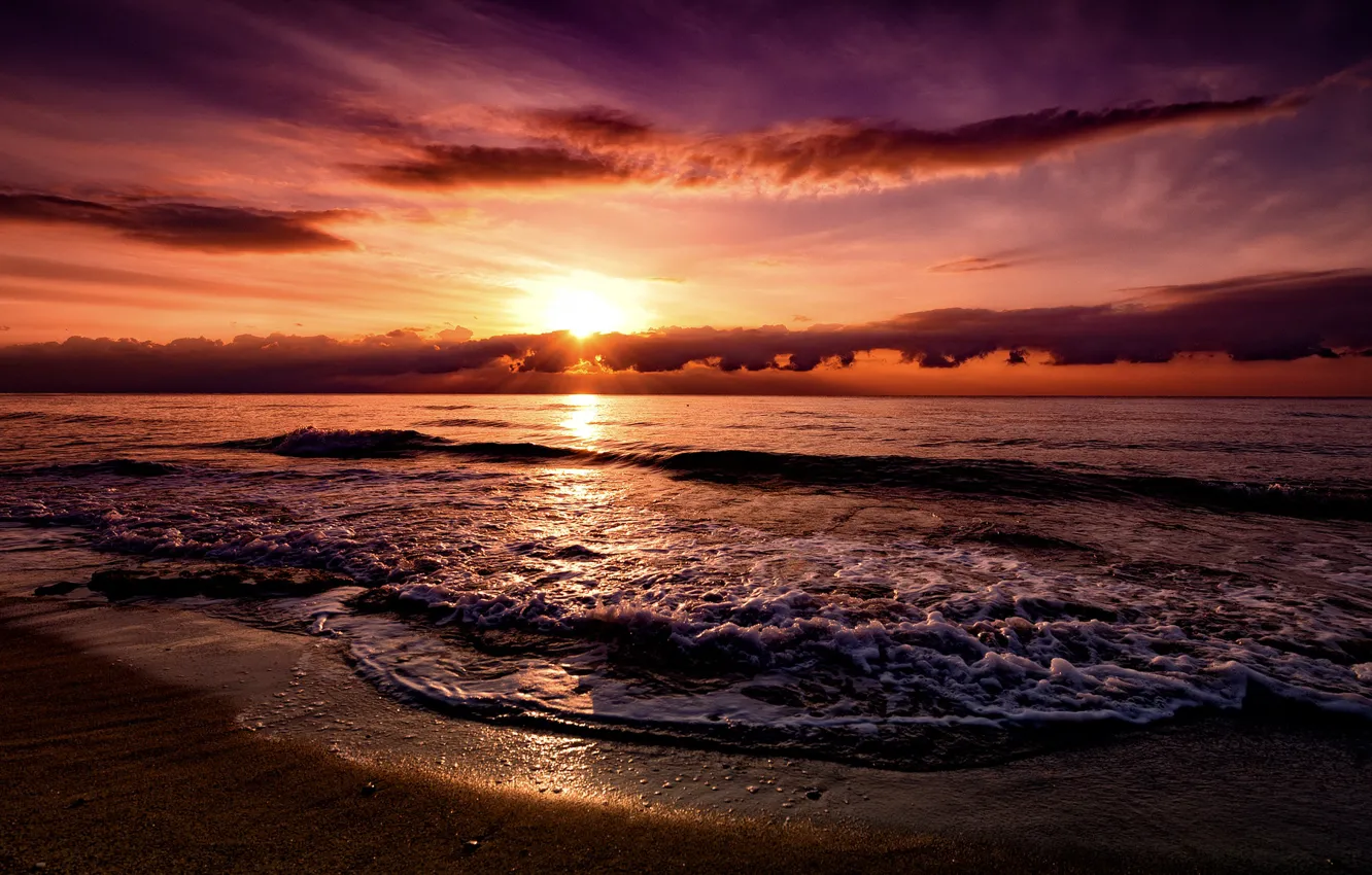 Photo wallpaper sea, sunset, nature