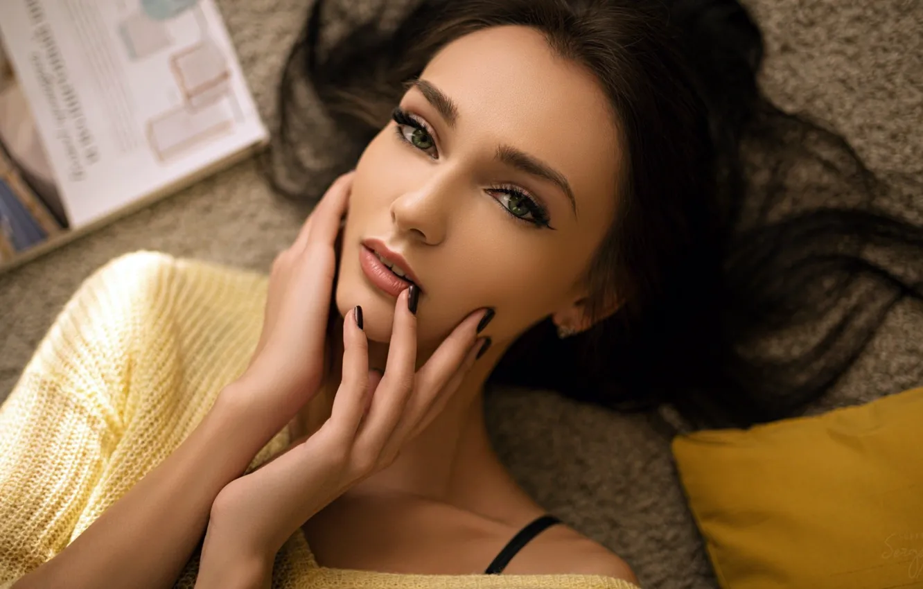 Photo wallpaper girl, green eyes, long hair, photo, photographer, model, beauty, bokeh