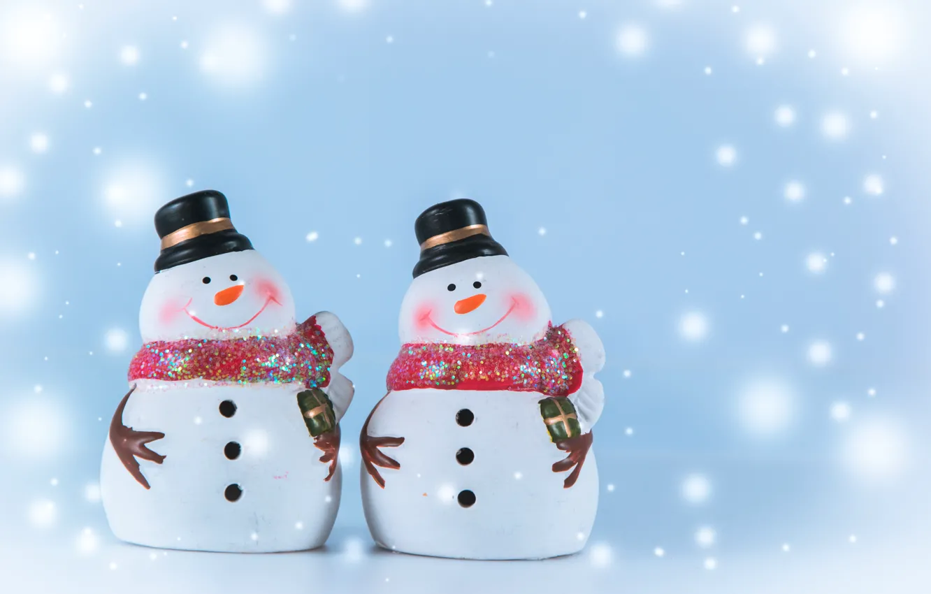 Photo wallpaper winter, snow, snowflakes, new year, Christmas, snowman, Christmas, winter