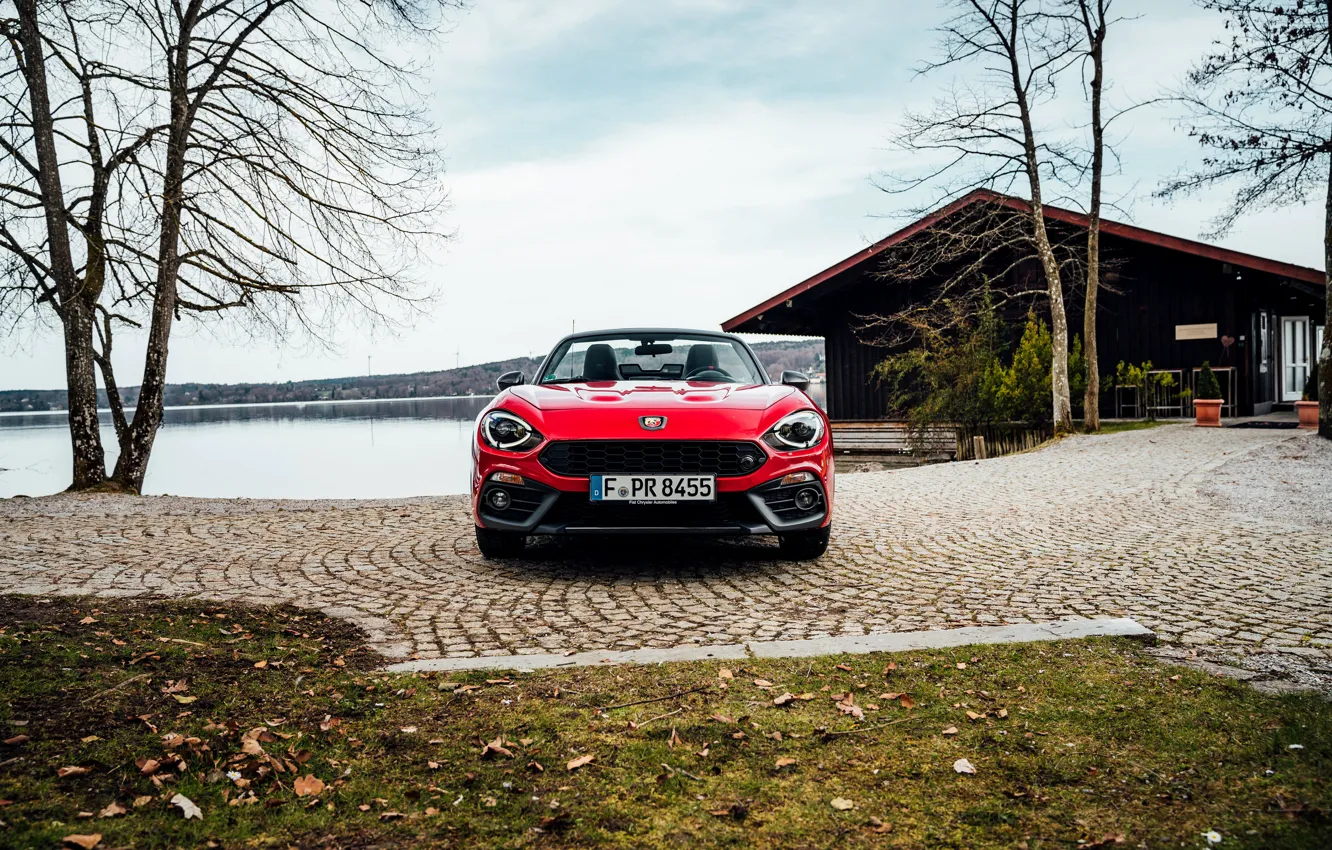 Photo wallpaper red, shore, Roadster, spider, double, Abarth, 124 Spider