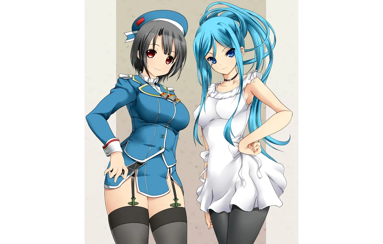 Photo wallpaper girl, sexy, thighhighs, long hair, boobs, anime, beautiful, short hair