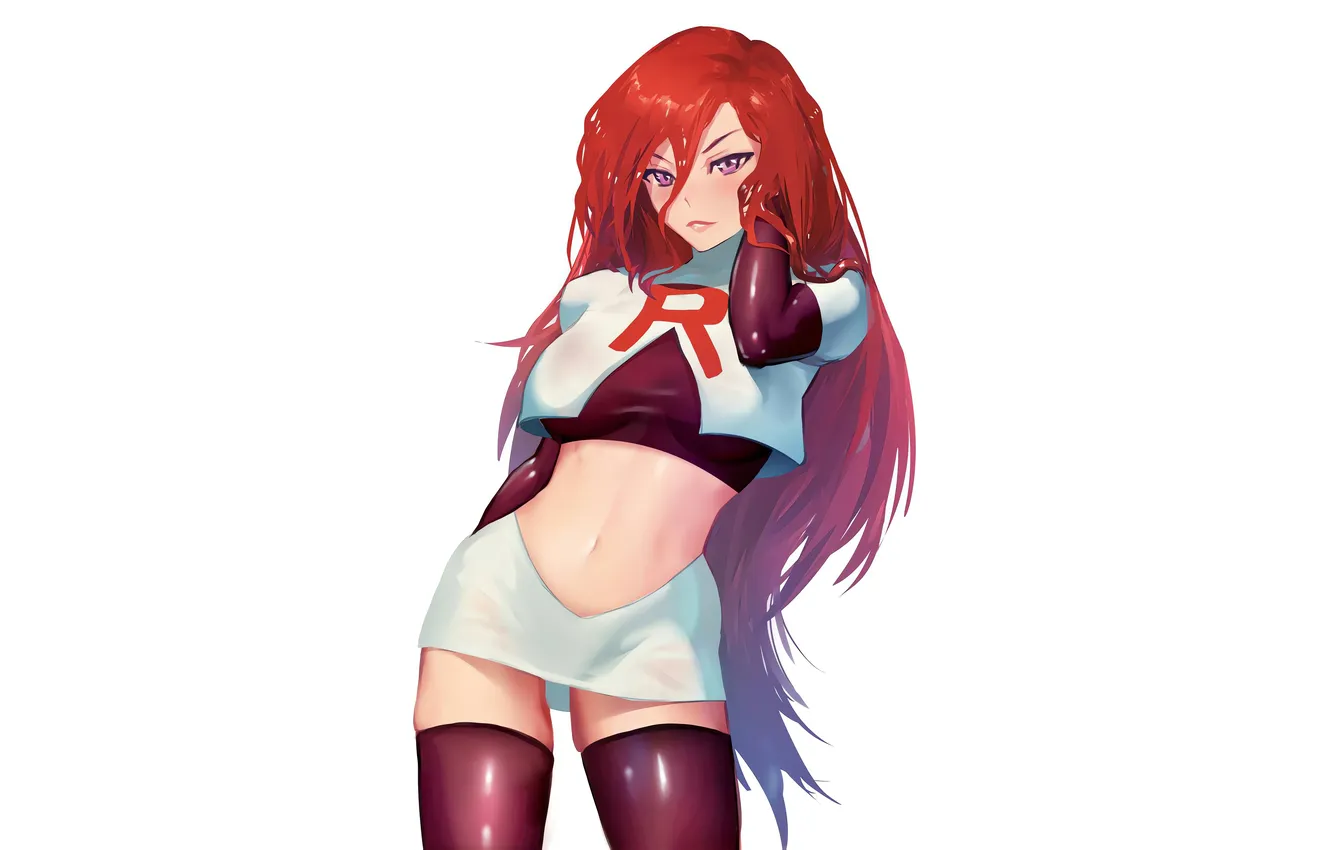 Photo wallpaper girl, sexy, thighhighs, red hair, long hair, sexy girl, anime, beautiful