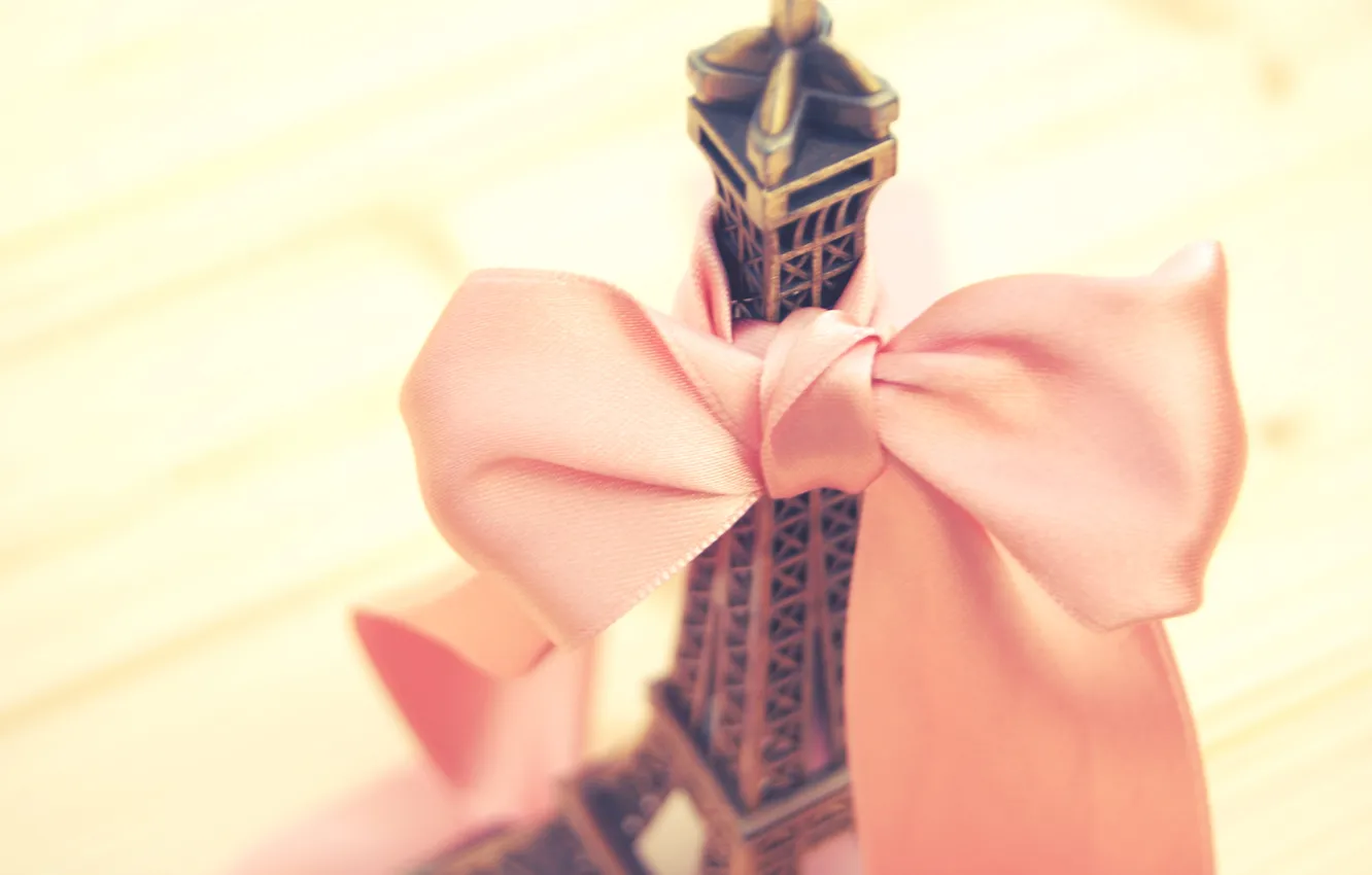 Photo wallpaper Eiffel tower, pink, bow, bow
