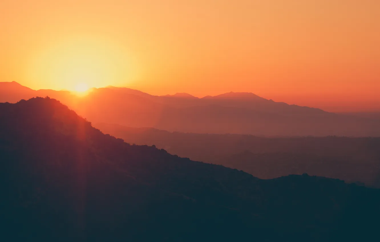 Photo wallpaper landscape, mountains, dawn, silhouette