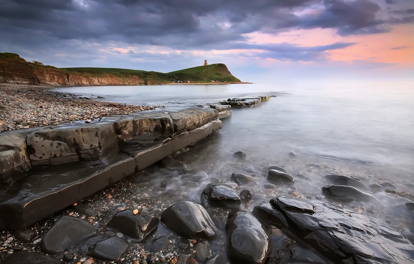 Photo wallpaper sea, the sky, stones, shore, wet