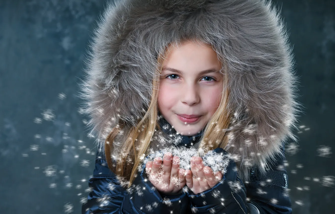 Photo wallpaper winter, snow, jacket, girl, fur