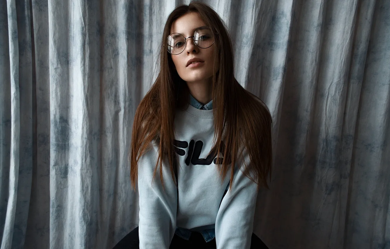 Photo wallpaper girl, portrait, glasses, hairstyle, brown hair, jacket