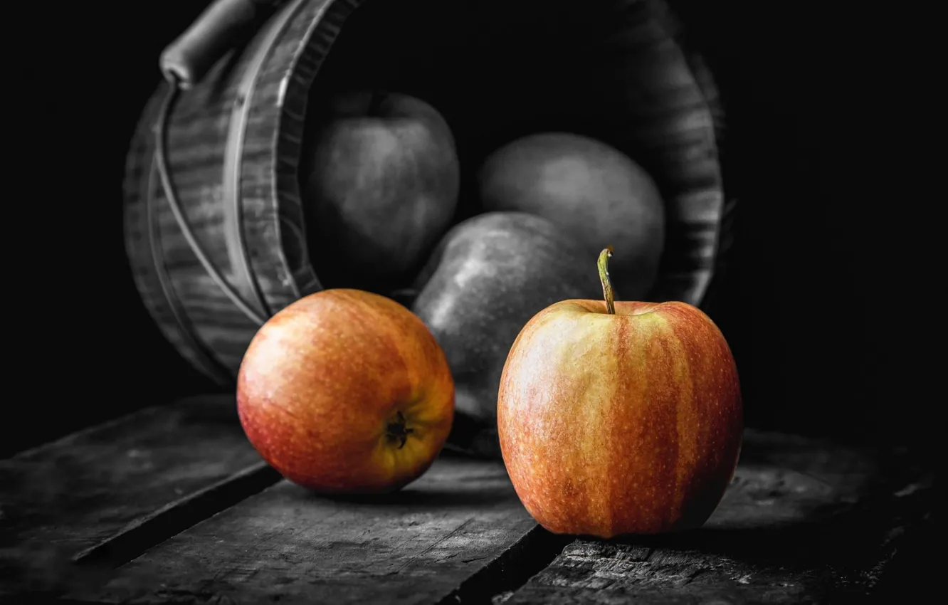 Photo wallpaper autumn, apples, harvest, bucket