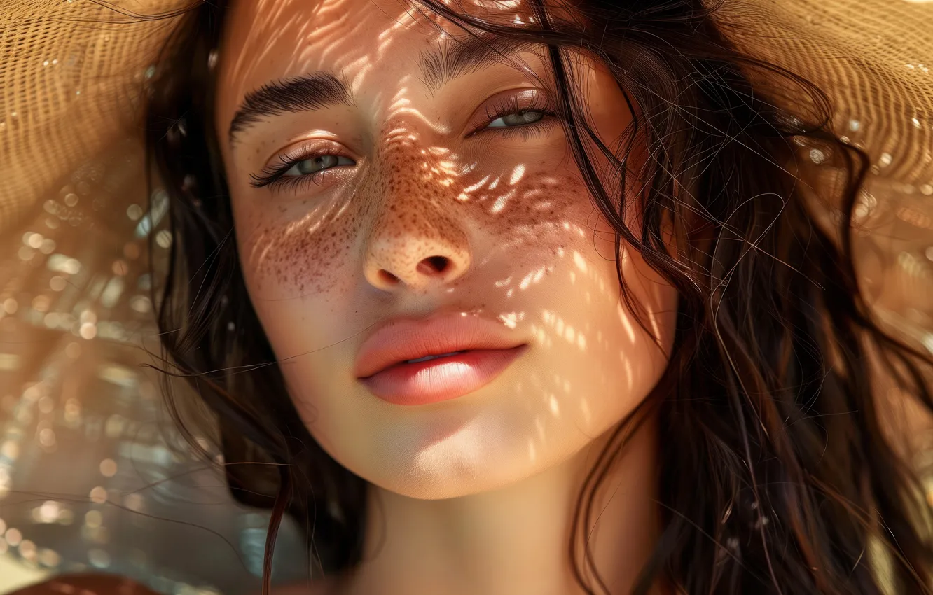 Photo wallpaper summer, girl, the sun, light, face, glare, portrait, shadow