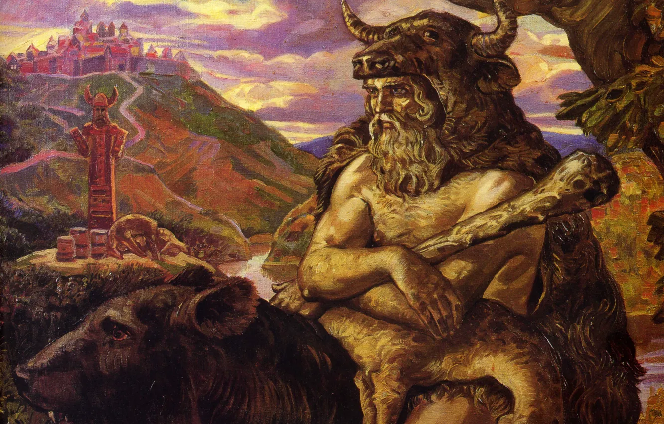 Photo wallpaper bear, bull, Paganism, Veles, Klimenko Andrew