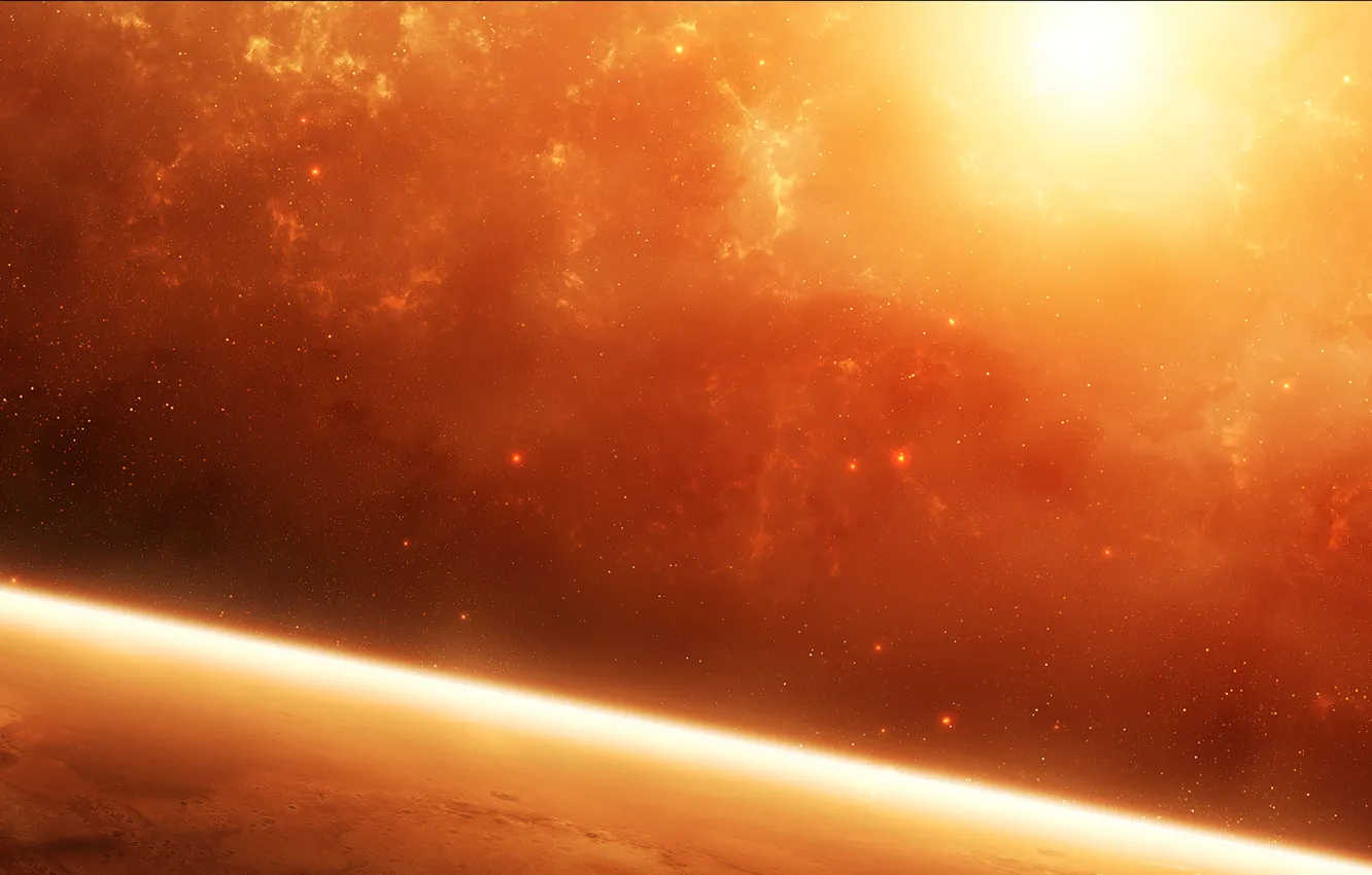 Photo wallpaper the sun, stars, nebula, planet, the atmosphere, Space, red