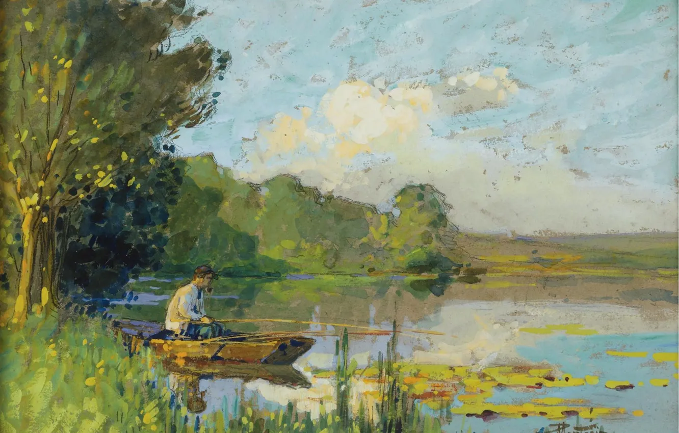 Photo wallpaper picture, Pierre Eugène Montesin, Pierre-Eugene Montezin, landscape, fishing
