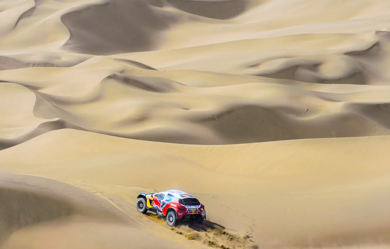 Photo wallpaper Sand, Sport, Speed, Race, Peugeot, Red Bull, Rally, Dakar