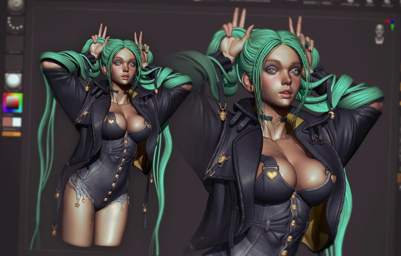 Photo wallpaper chest, girl, sexy, rendering, figure, Tits, artist, girl