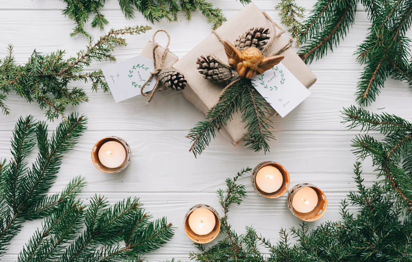 Photo wallpaper decoration, gift, tree, new year, Christmas, Christmas, wood, New Year