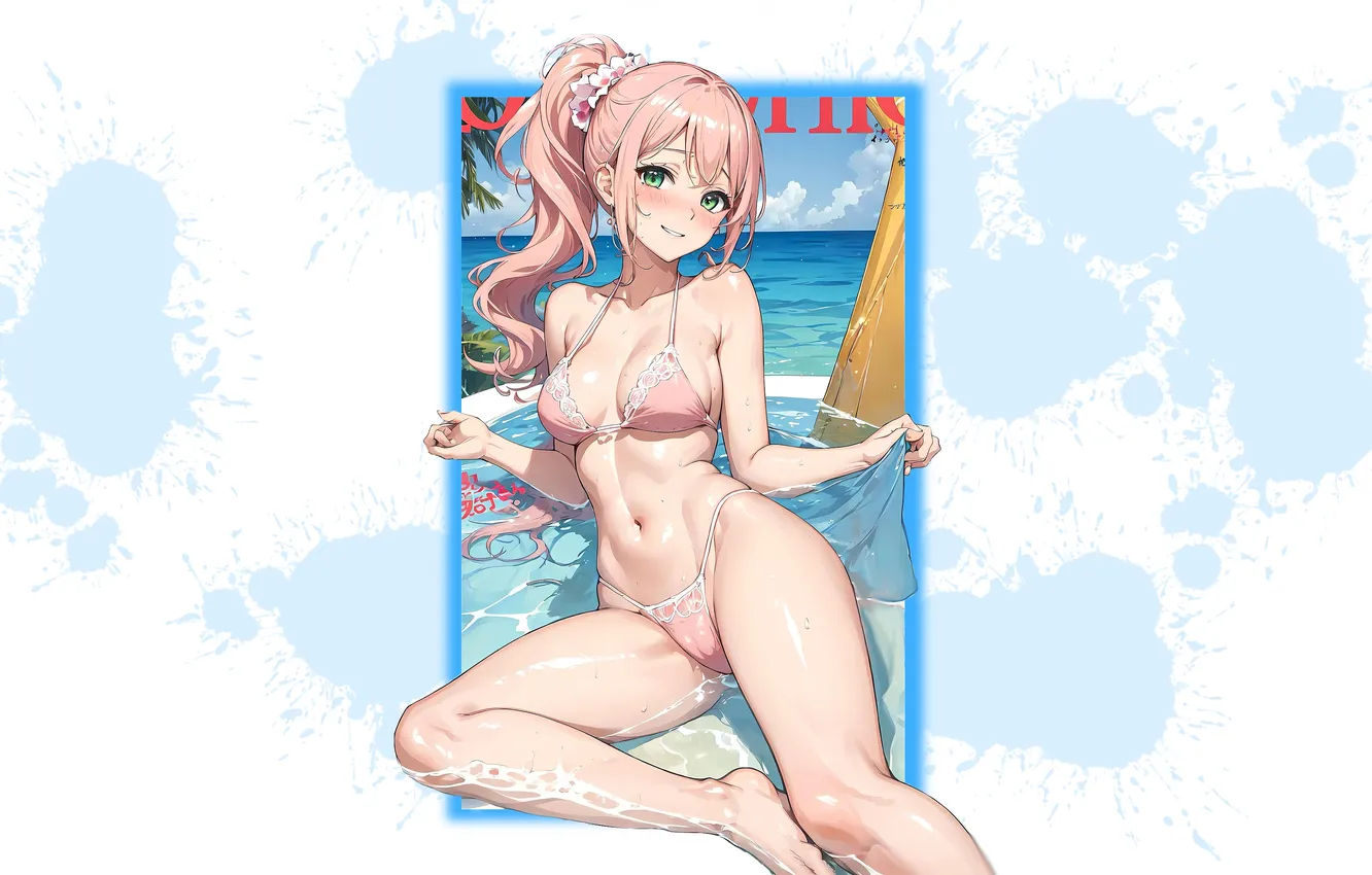 Photo wallpaper kawaii, girl, hot, sexy, beach, pink hair, legs, ocean