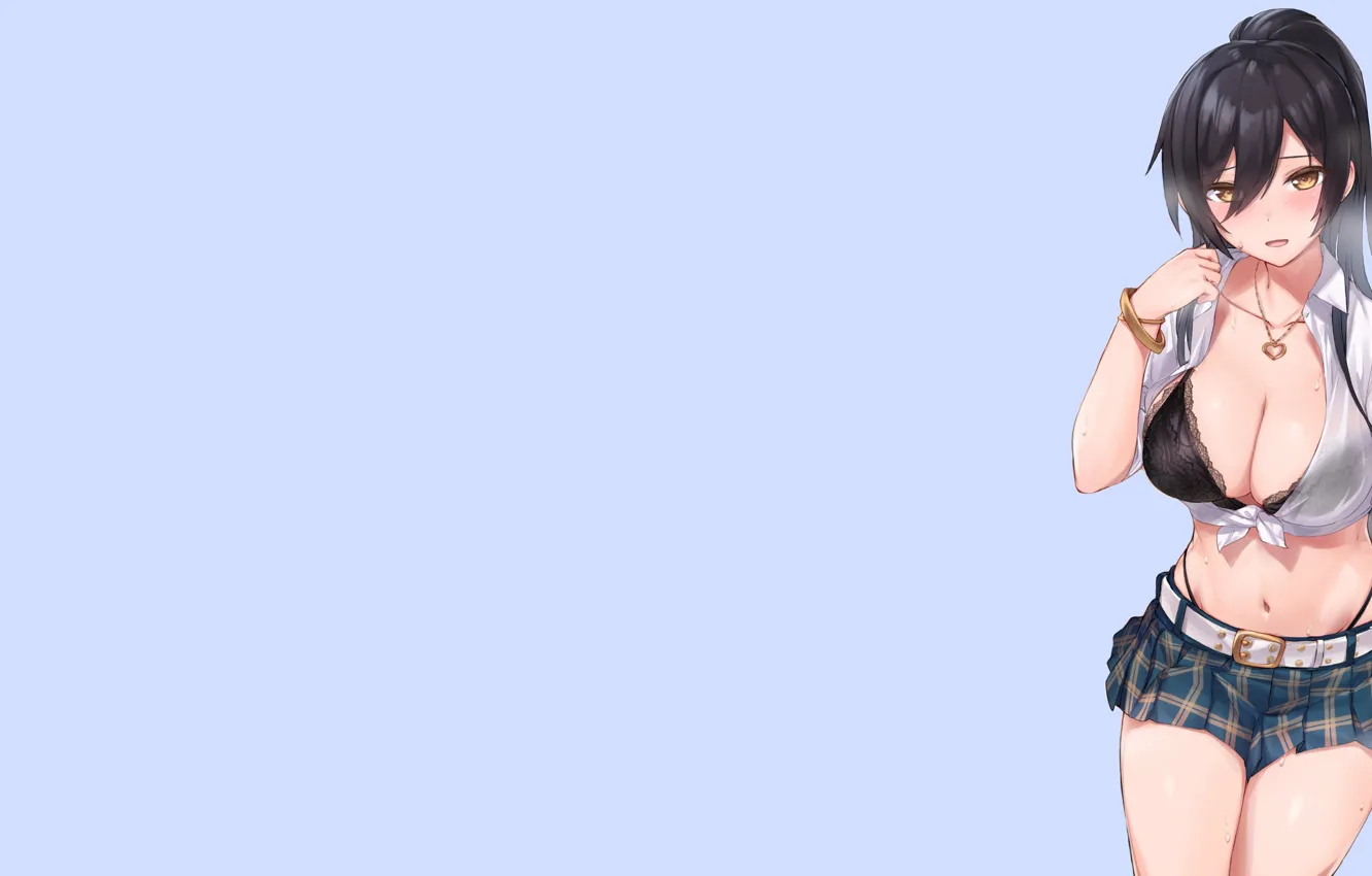 Photo wallpaper girl, sexy, bra, boobs, anime, pretty, breasts, shirt