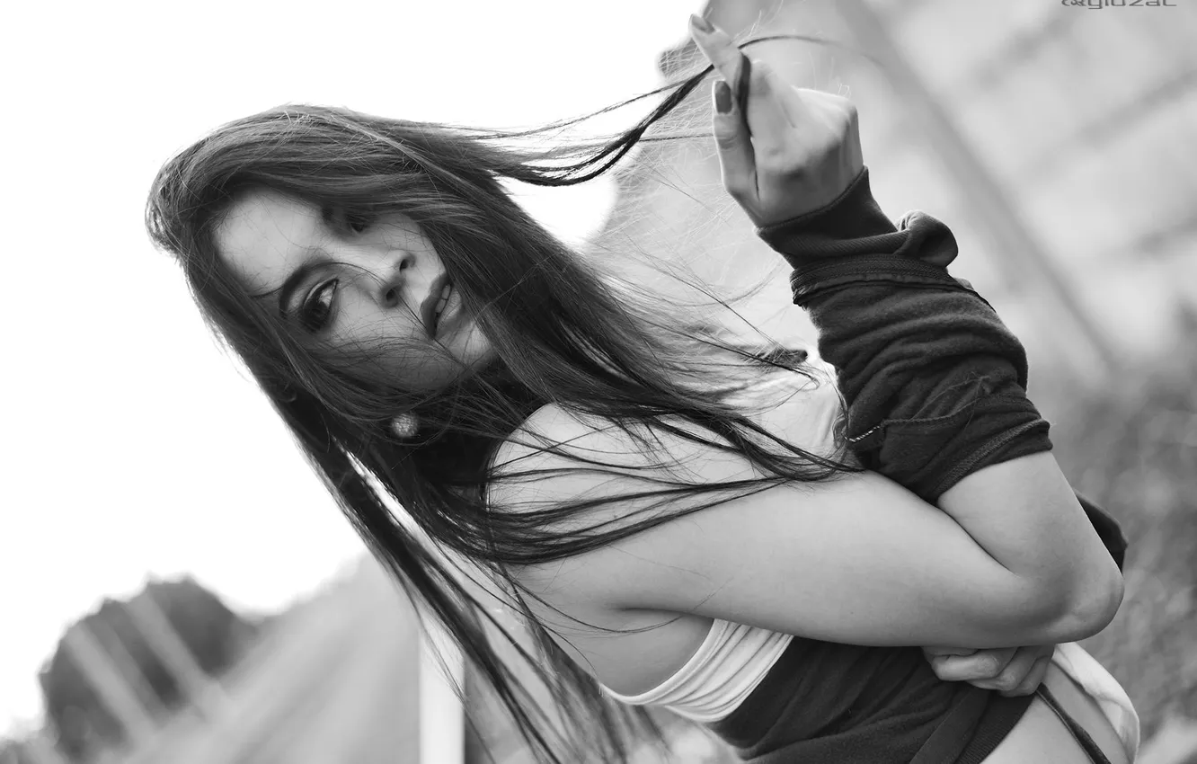 Photo wallpaper look, girl, b/W, photographer, disheveled, Giovanni Zacche