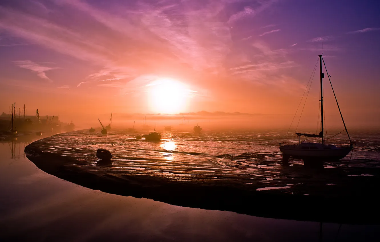 Photo wallpaper fog, dawn, morning