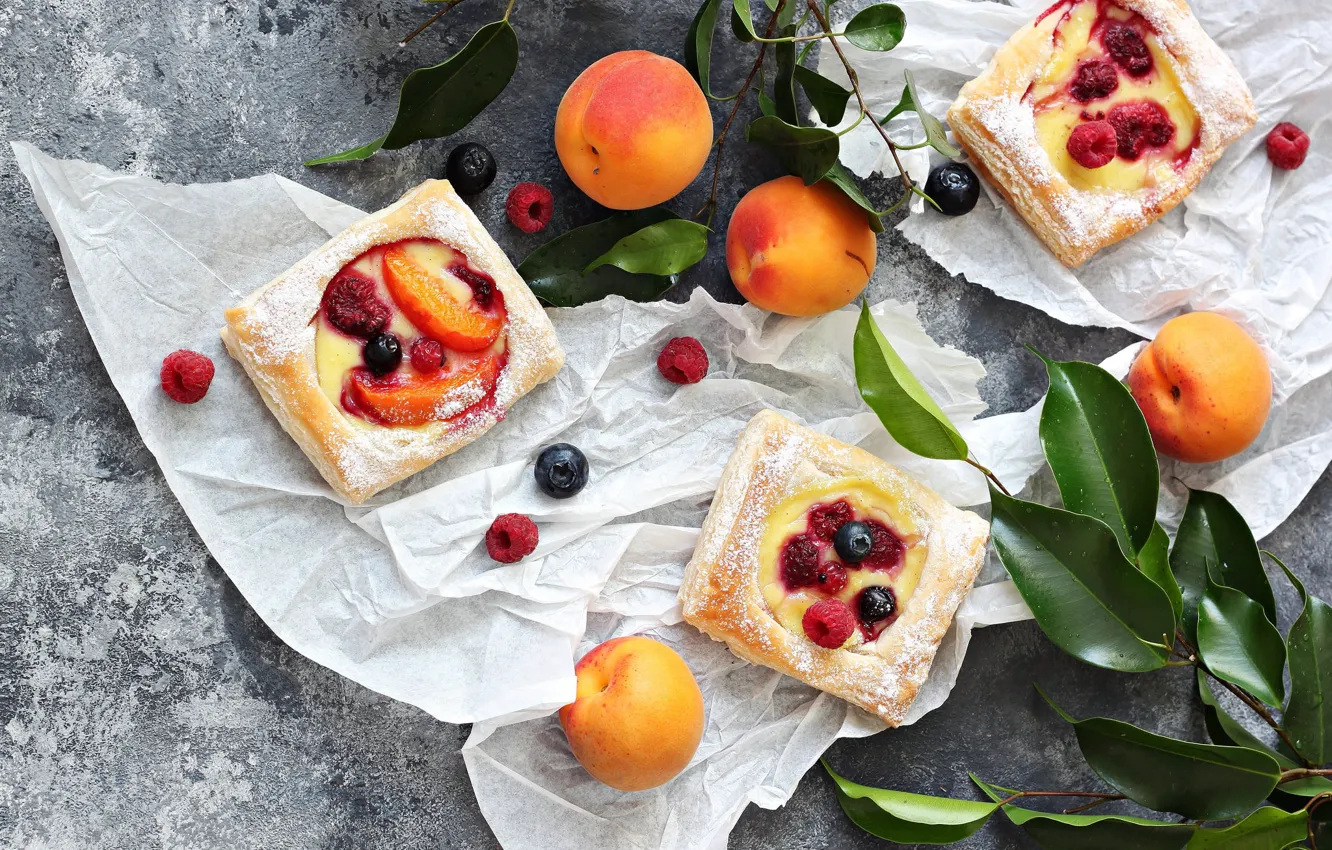 Photo wallpaper berries, dessert, cakes, apricots