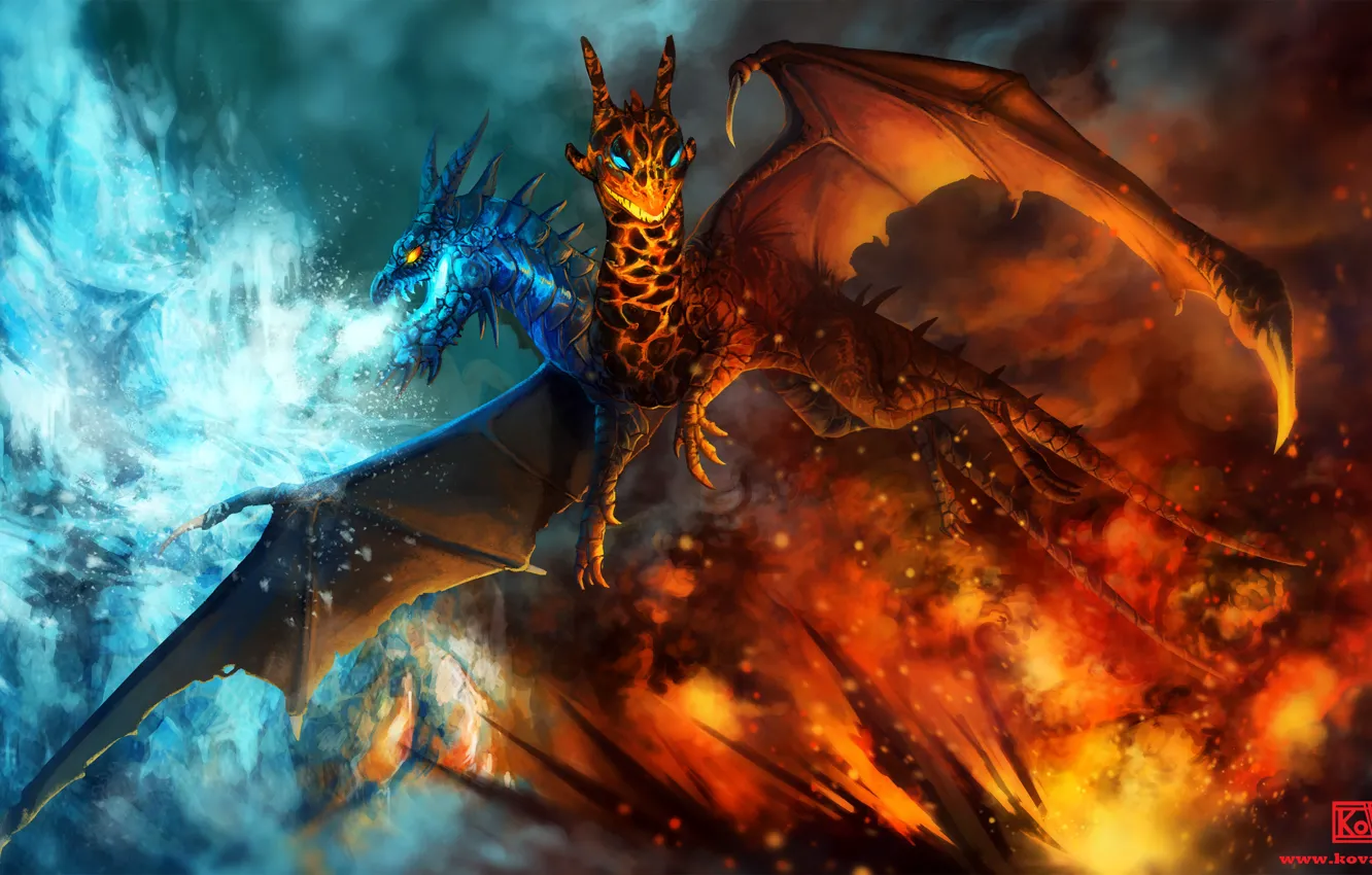 Photo wallpaper ice, lights, dragon, art, dota 2, Jakiro, Twin Head Dragon, A Song of Fire and …