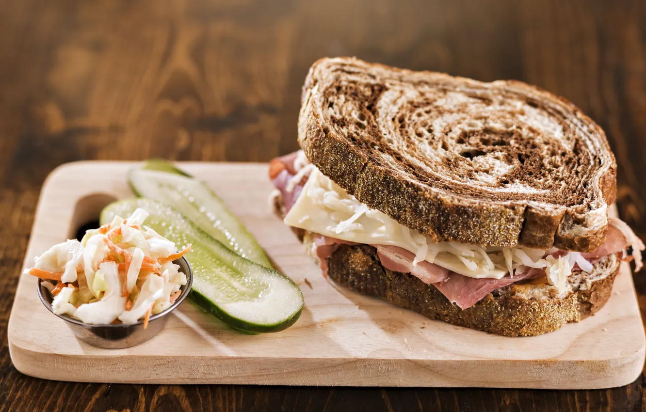 Photo wallpaper Food, Cucumbers, Fast food, Bread, Sandwich, Cutting Board, Sandwich