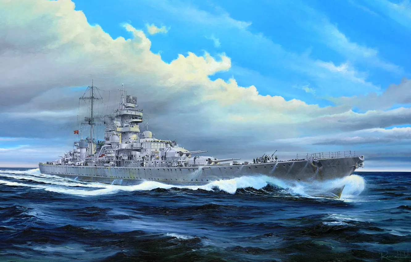 Photo wallpaper Sea, Wave, Cruiser, Heavy Cruiser, Prinz Eugen, Kriegsmarine