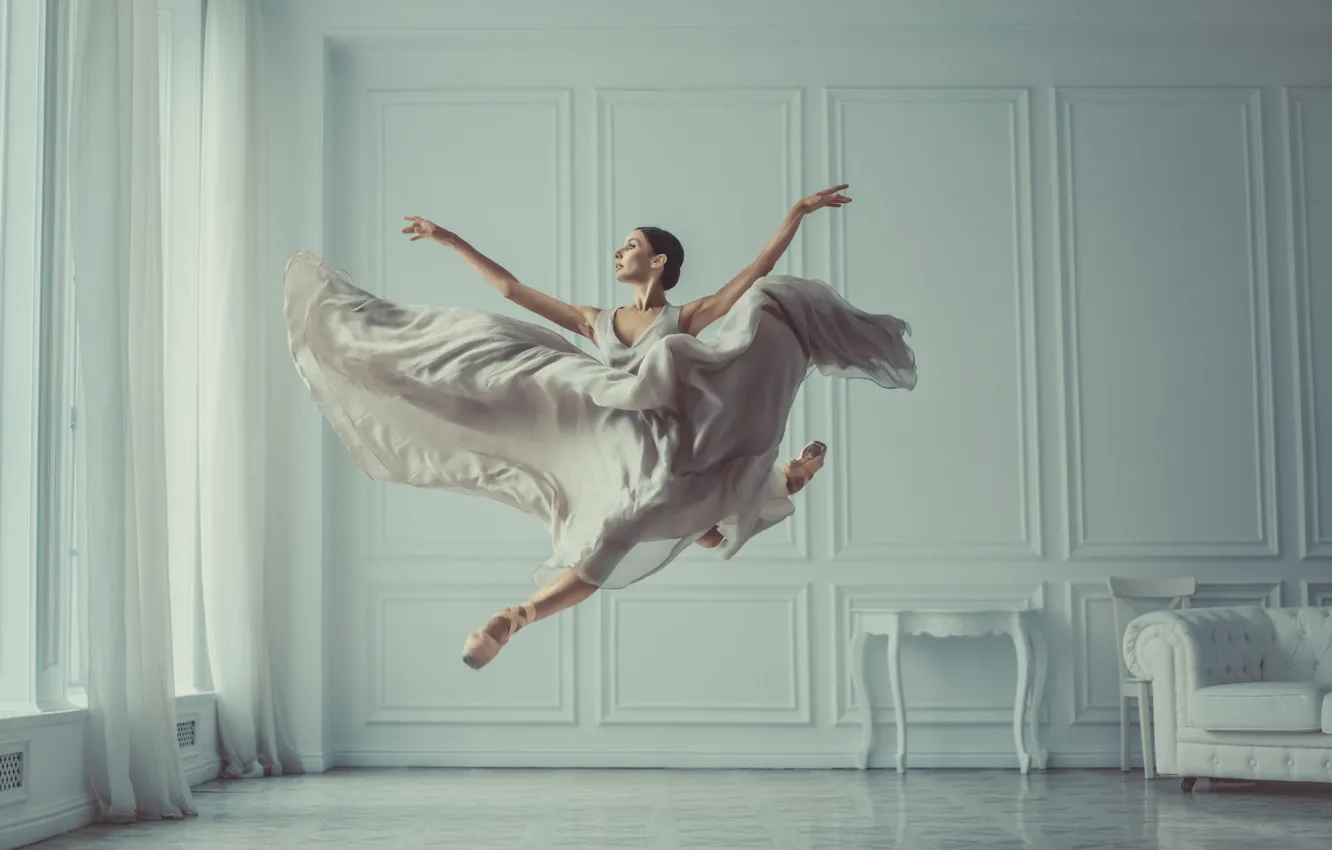 Photo wallpaper girl, pose, jump, dance, dress, ballerina, ballet, Pointe shoes