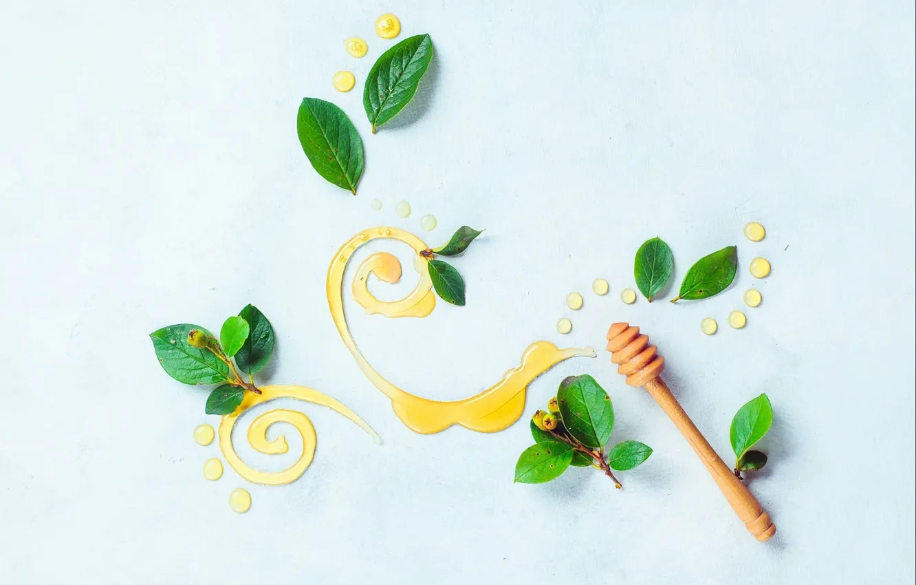 Photo wallpaper white, leaves, background, pattern, food, honey, still life