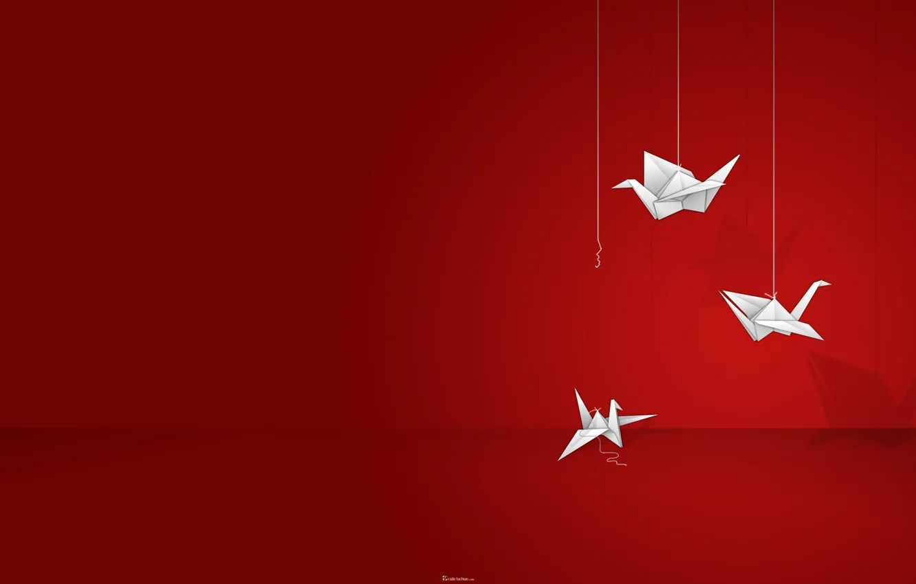 Photo wallpaper Origami, Red Background, Thread