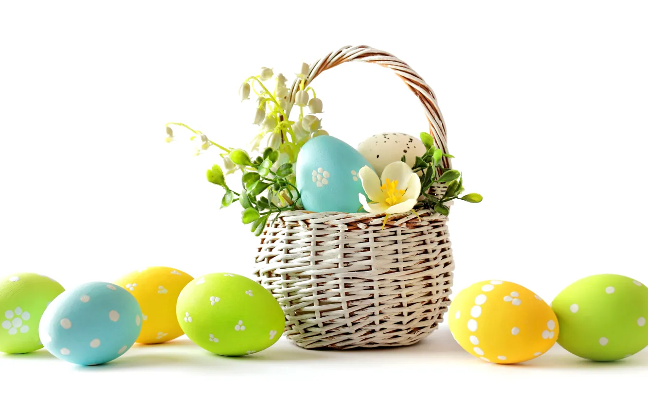 Photo wallpaper flower, eggs, spring, Easter, basket
