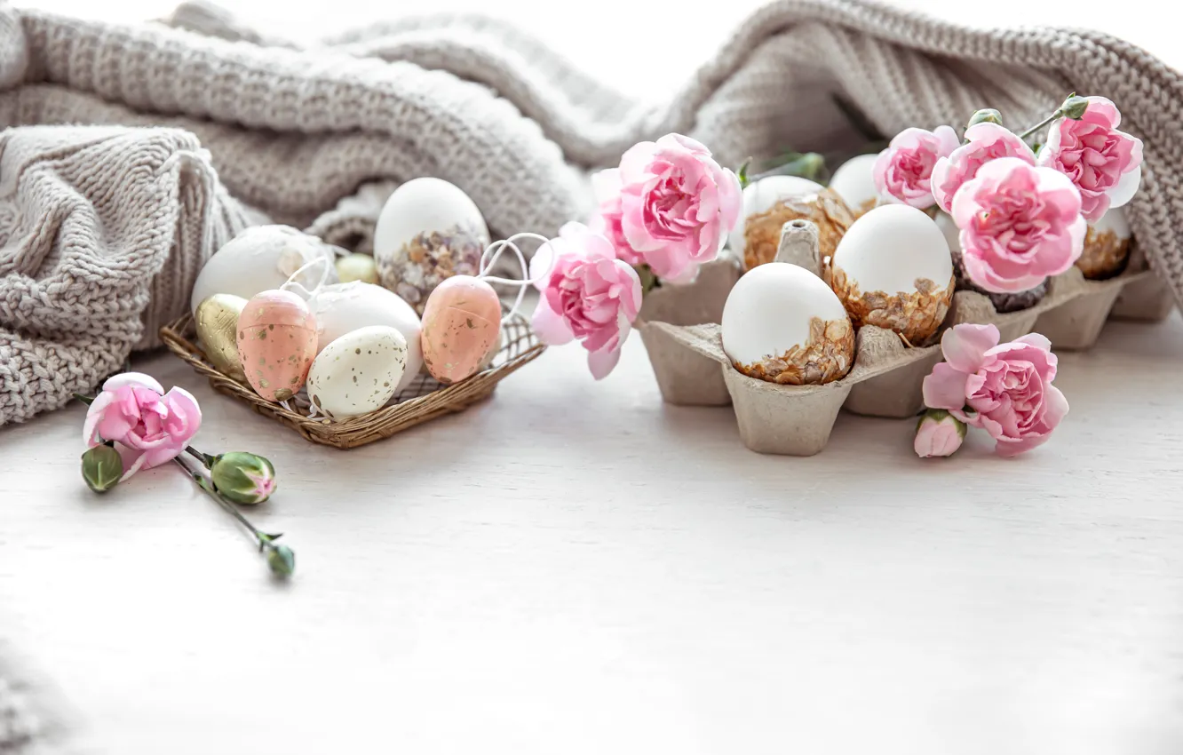 Photo wallpaper flowers, eggs, Easter, clove