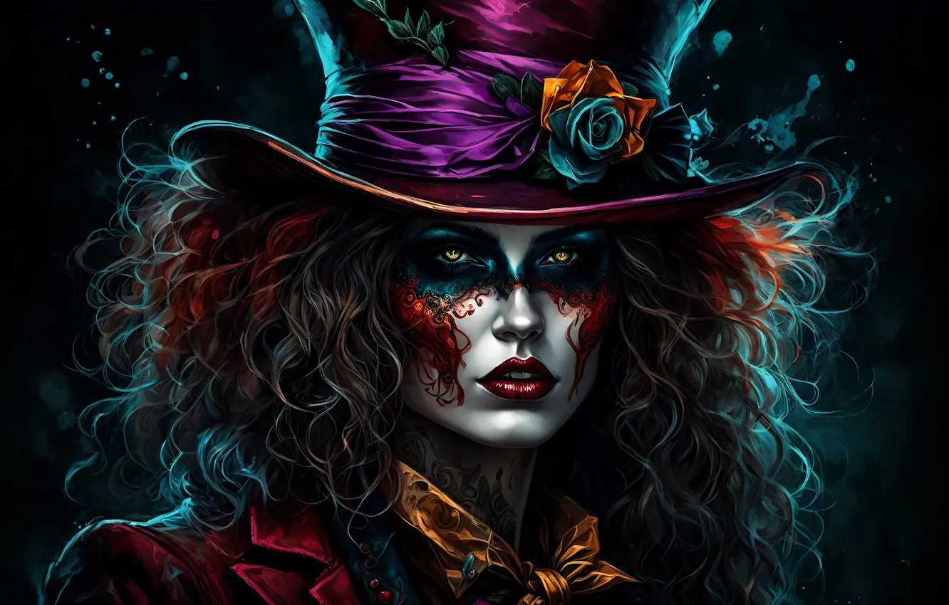 Photo wallpaper girl, hat, Hatter, Alice in Wonderland