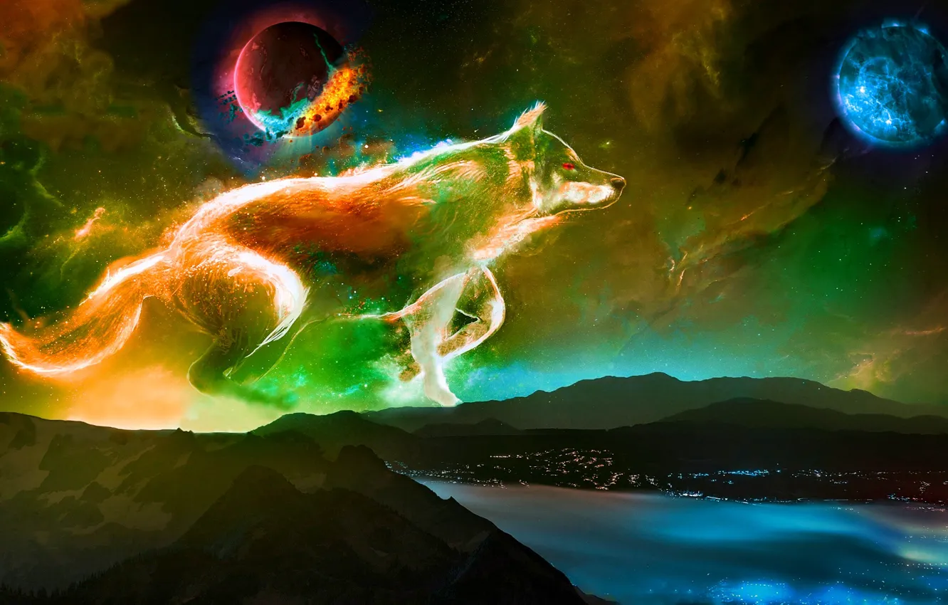 Photo wallpaper the universe, planet, dog, constellation