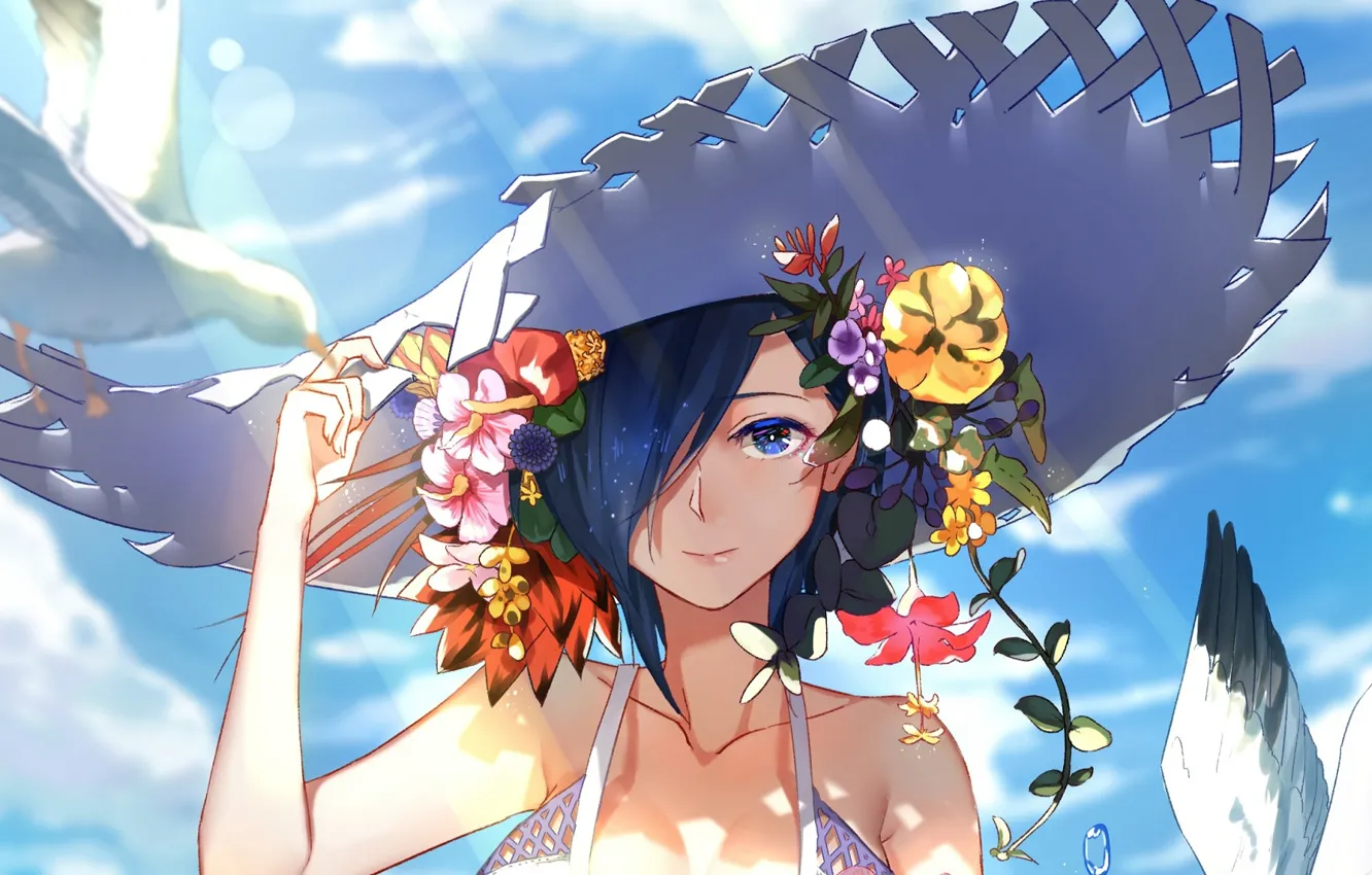 Photo wallpaper girl, flowers, hat, current, Gul, Tokyo Ghoul: Reborn, Tokyo Ghoul RE