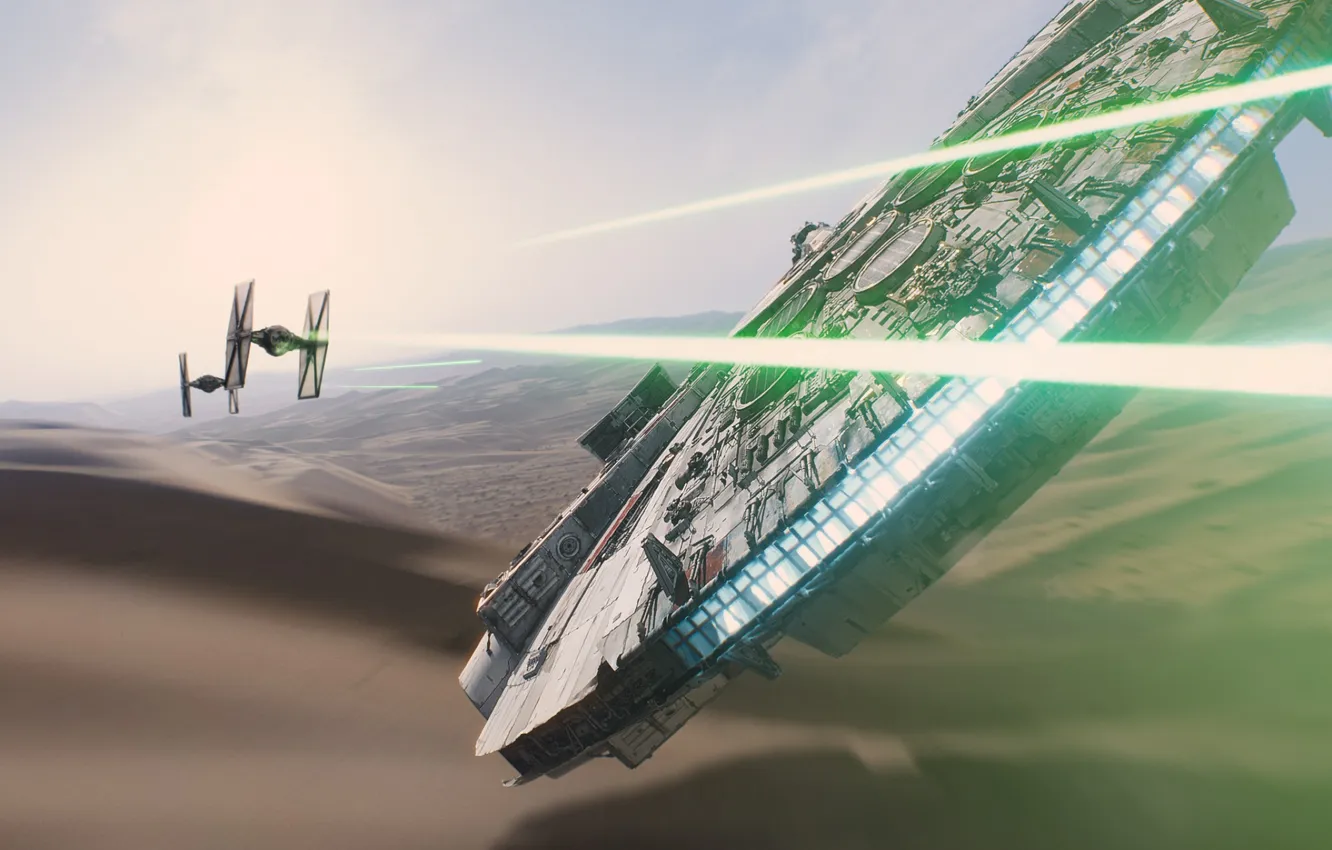 Photo wallpaper Episode VII, Star Wars: The Force Awakens, star wars episode VII, TIE Fighter, Millenium falcon