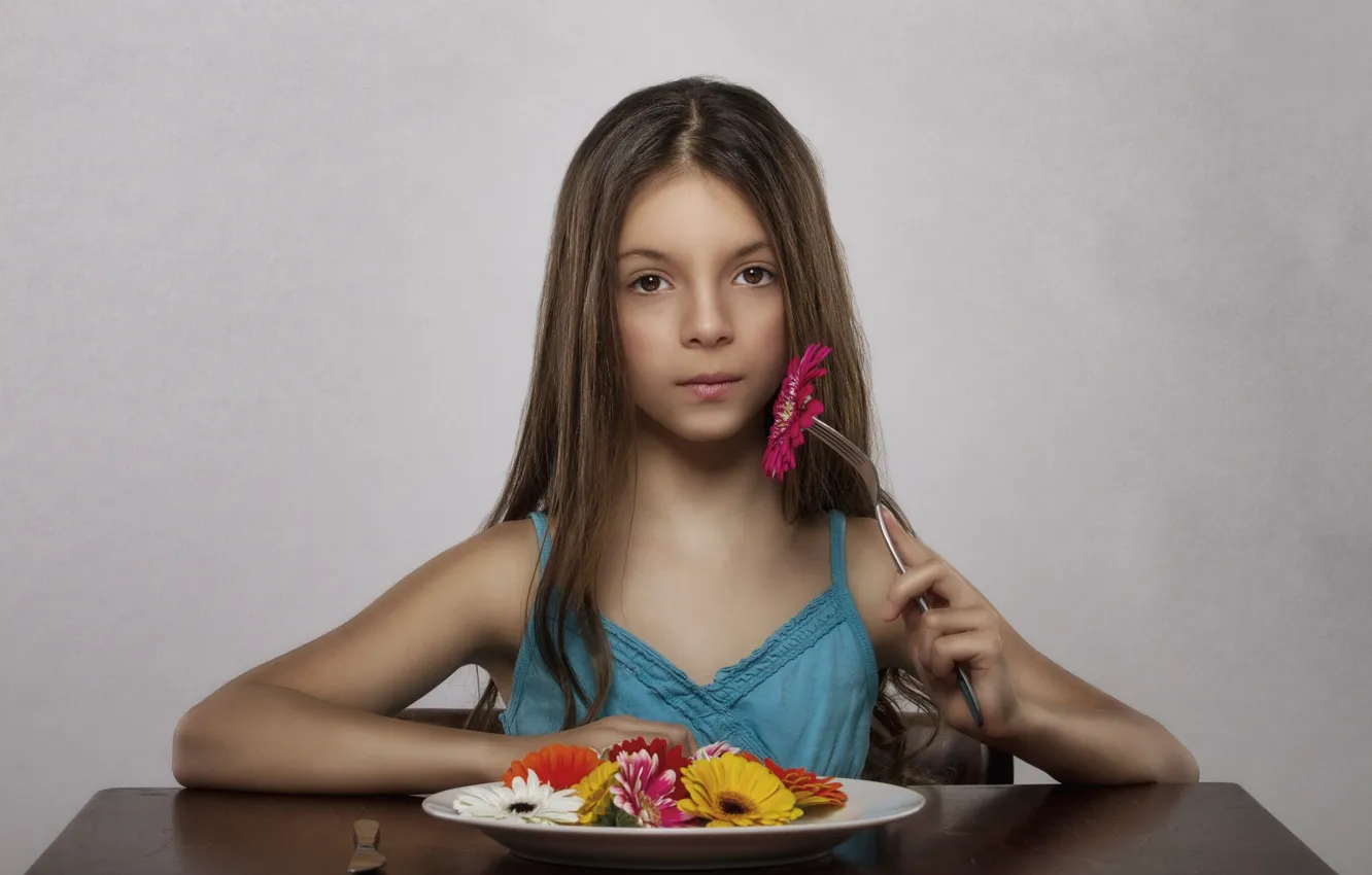 Photo wallpaper flowers, girl, a vegetarian