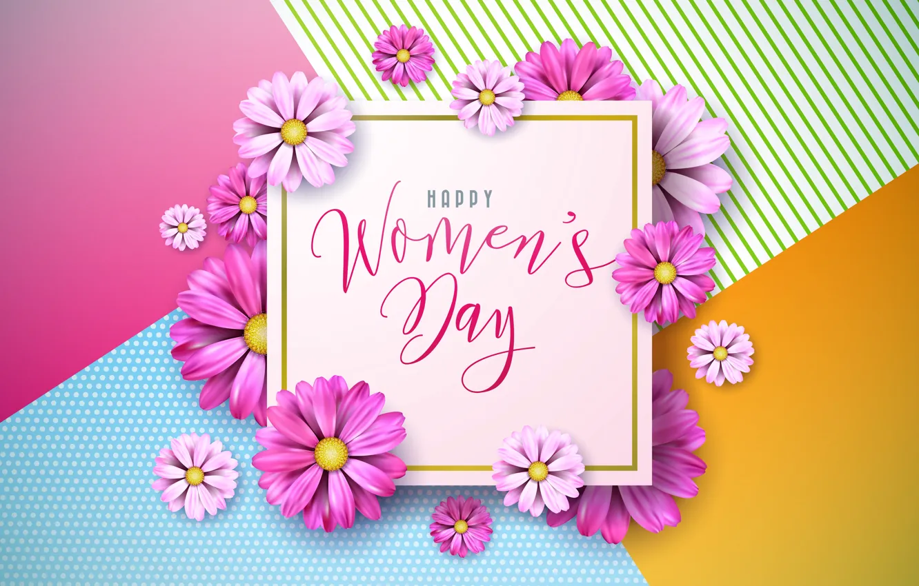 Photo wallpaper flowers, pink, happy, March 8, pink, flowers, women's day, 8 march