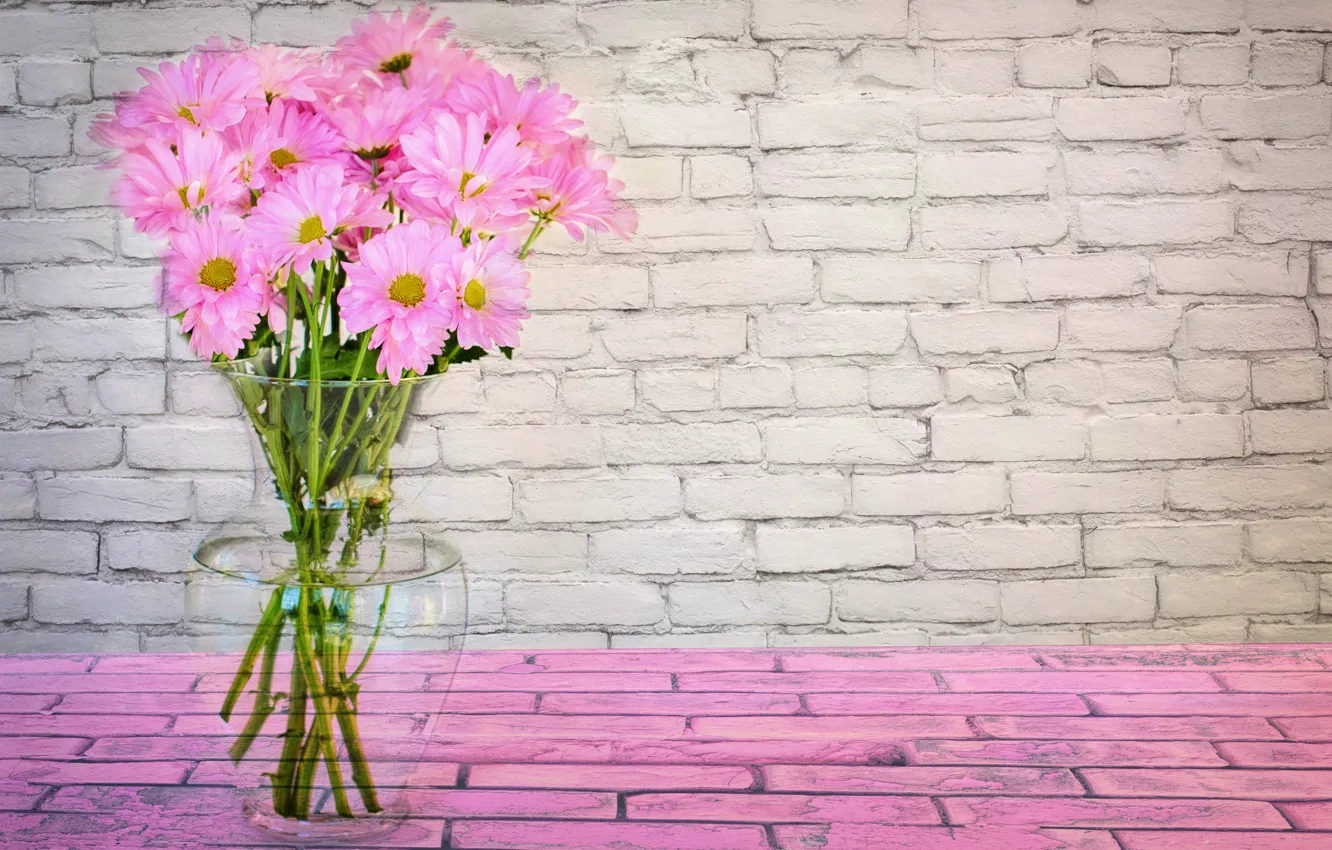 Photo wallpaper flowers, pink, bouquet, vase, Daisy