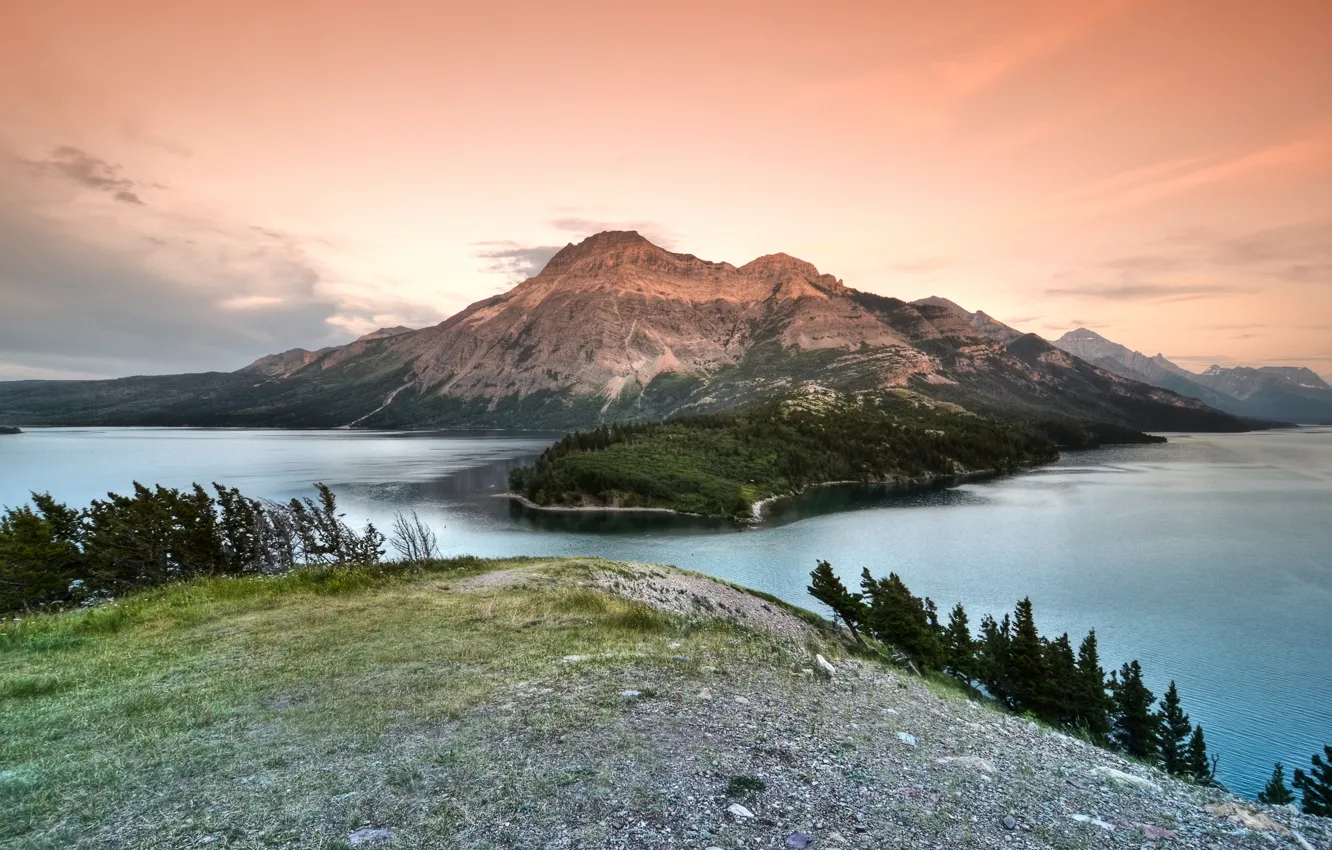 Photo wallpaper forest, lake, mountain, canada, national Park, alberta, waterton lakes national park