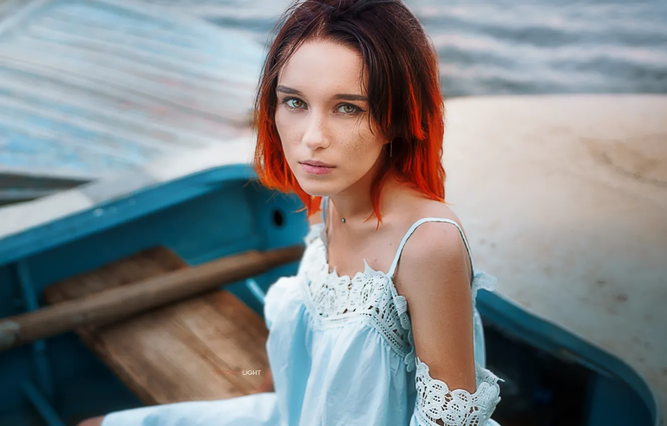 Photo wallpaper look, girl, face, portrait, freckles, Alexander Drobkov-Light, Maria Larina