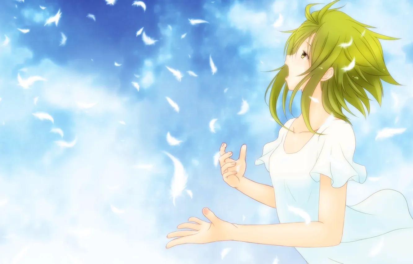 Photo wallpaper the sky, girl, clouds, feathers, tears, art, vocaloid, Vocaloid