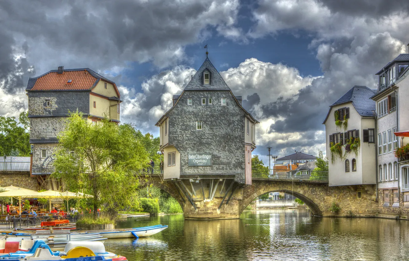 Photo wallpaper bridge, the city, river, photo, home, Germany, Bad Kreuznach