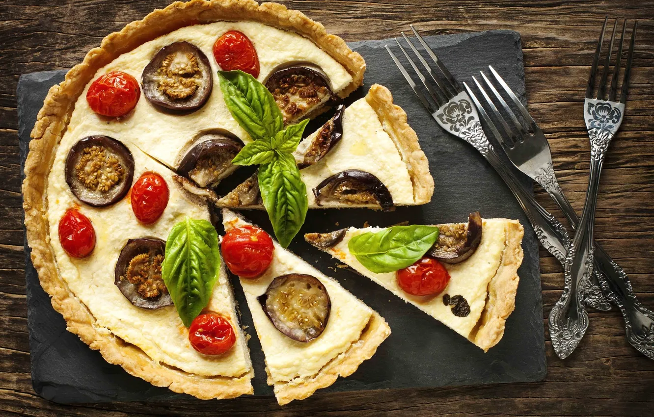 Photo wallpaper eggplant, pizza, tomatoes