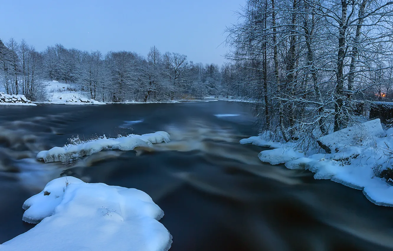Photo wallpaper winter, snow, landscape, nature, river, Karelia, Vuoksa